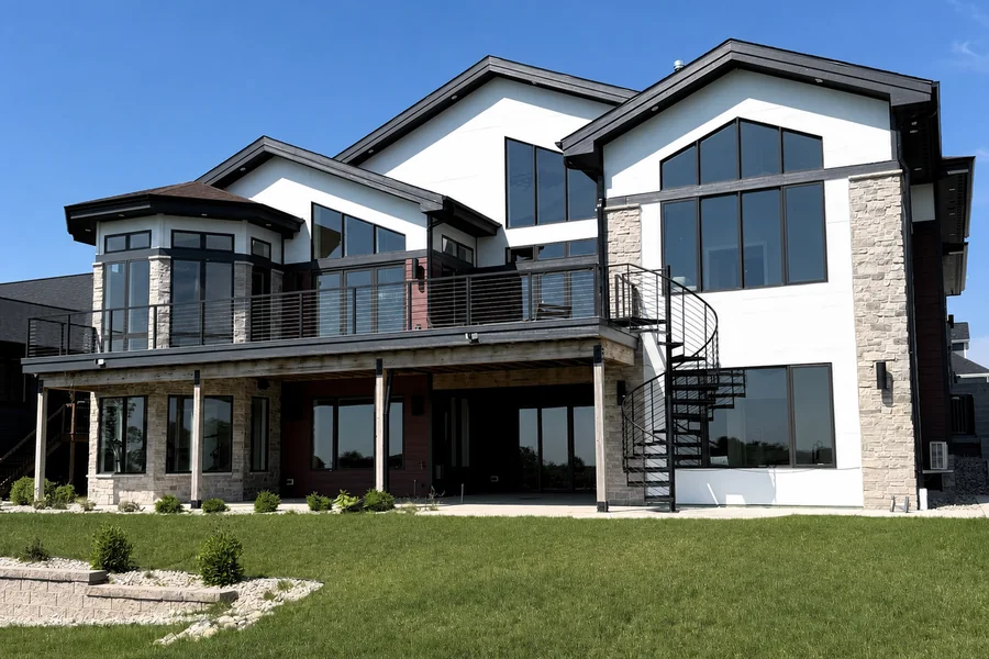 A completed custom home exterior